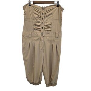 Womens Beige Strapless Button-Front Jumpsuit With Pockets & Elastic Hem Size 2X